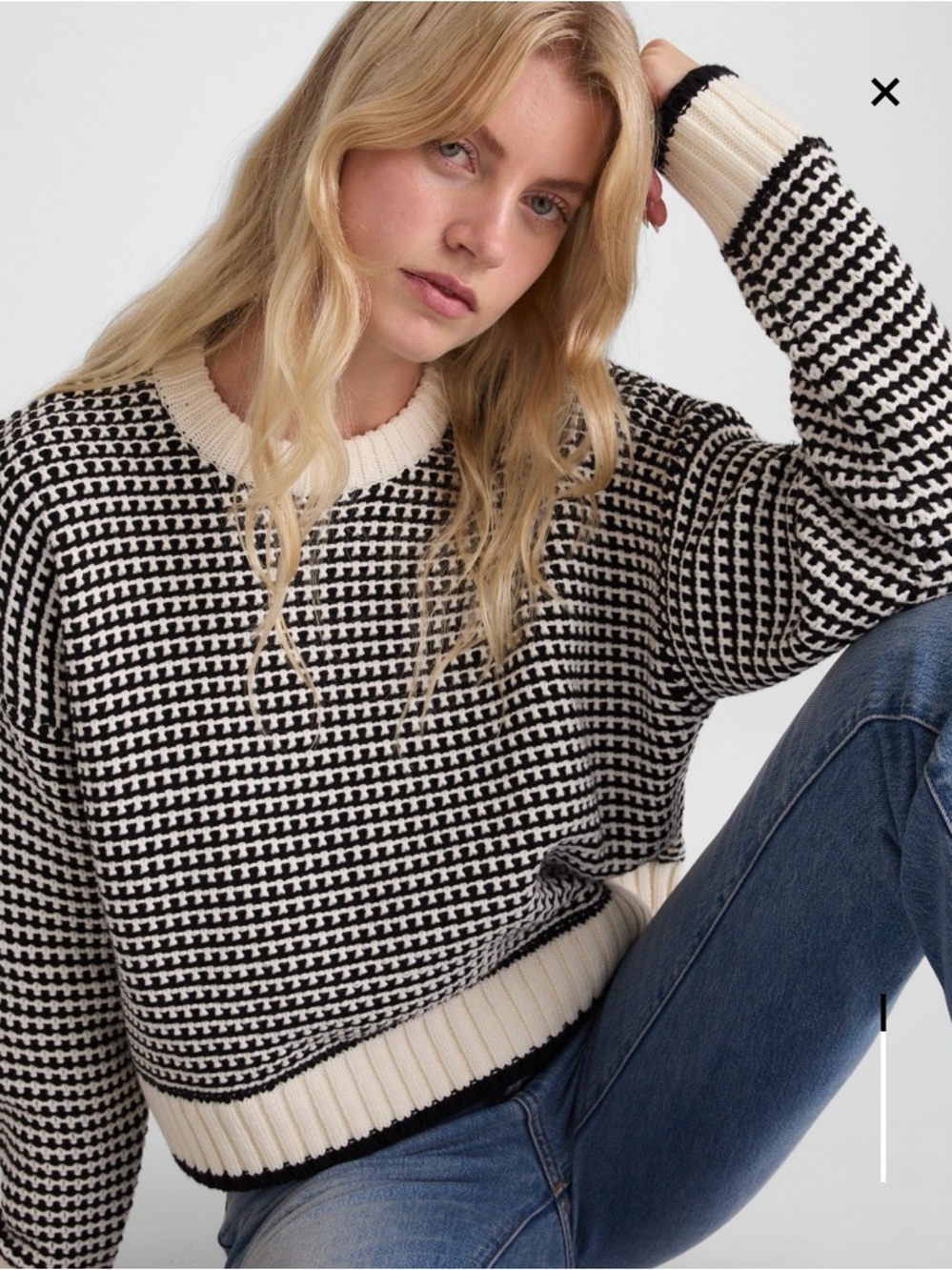 Women’s Textured Black and Cream Patterned 100% Cotton Sweater